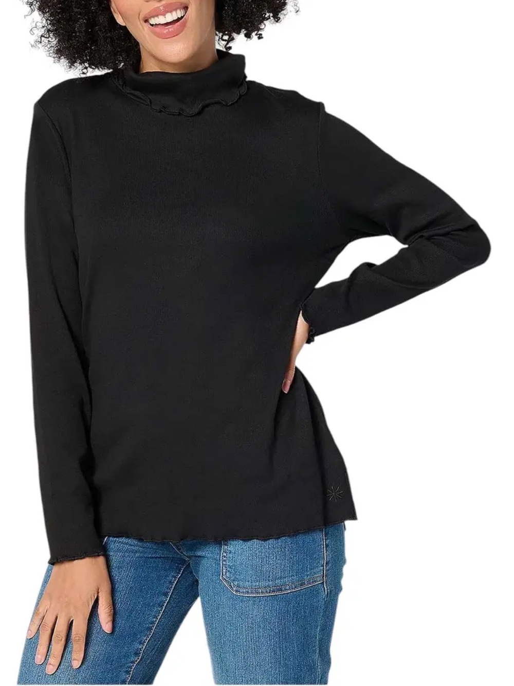 🐷🆕 Isaac Mizrahi Live! Essentials Pima Rib Turtleneck with Lettuce Edge Trim QVC